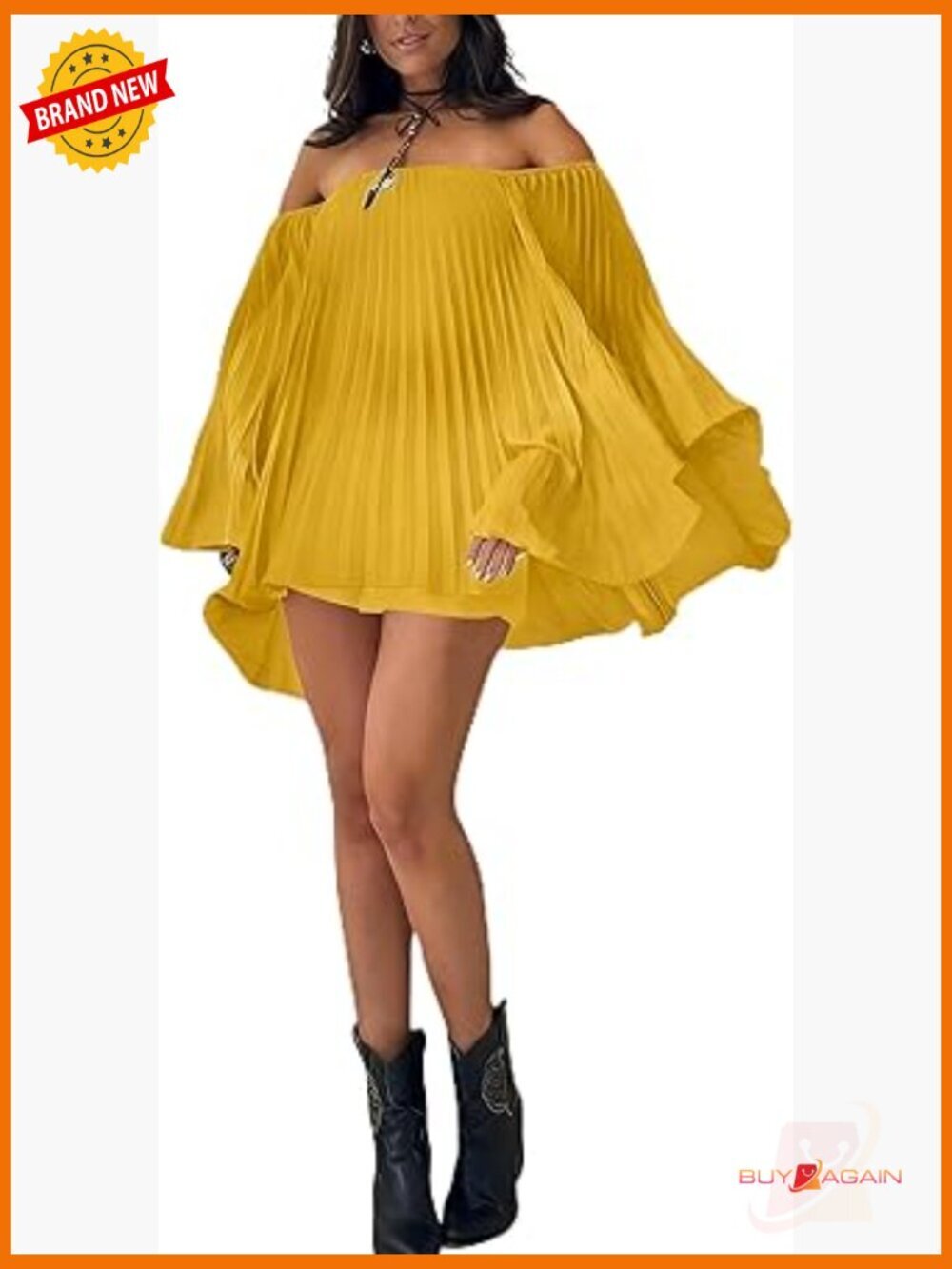 Women's 2 Piece Off Shoulder Shorts Set Pleated Cape Sleeve Outfit
